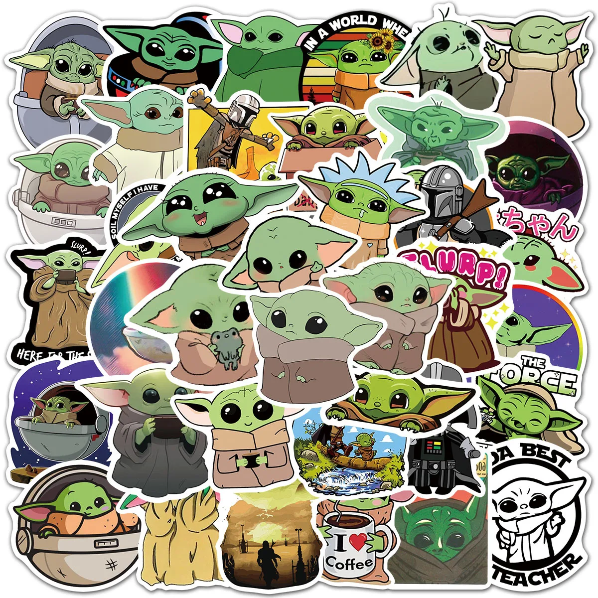 50pcs Yodaed Alien War Cuteed Baby Stickers Cartoon Anime Decals Kids Toy Laptop Journal Guitar Motorcycle Car Phone Sticker