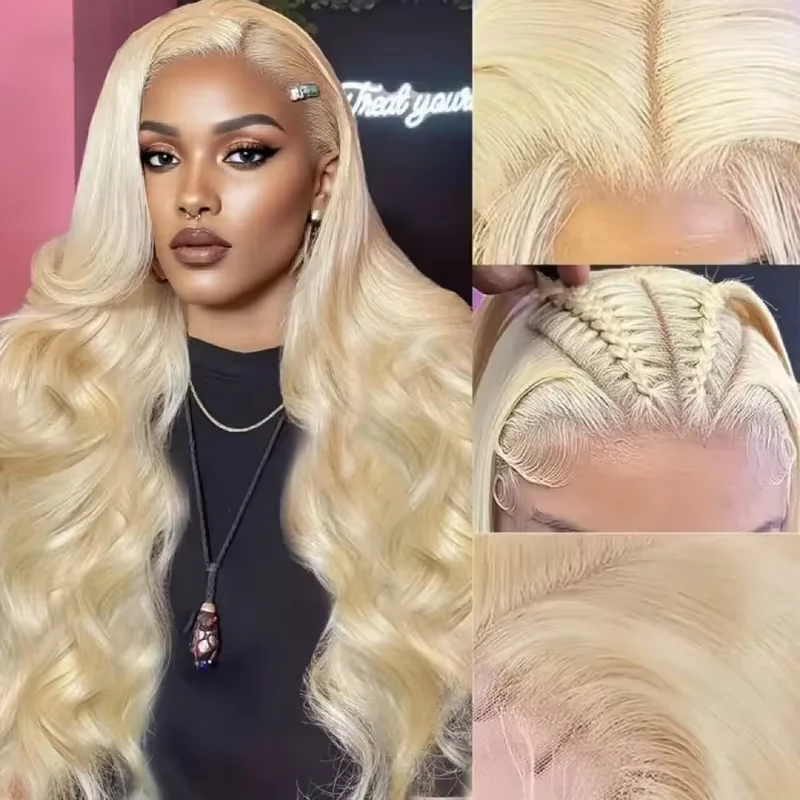 Body Wave 613 Blonde 13x4 Hd Lace Front Human Hair Wigs 220% Density Brazilian Pre Plucked Loose Body Wave 13x4 Lace Frontal Wig image 3