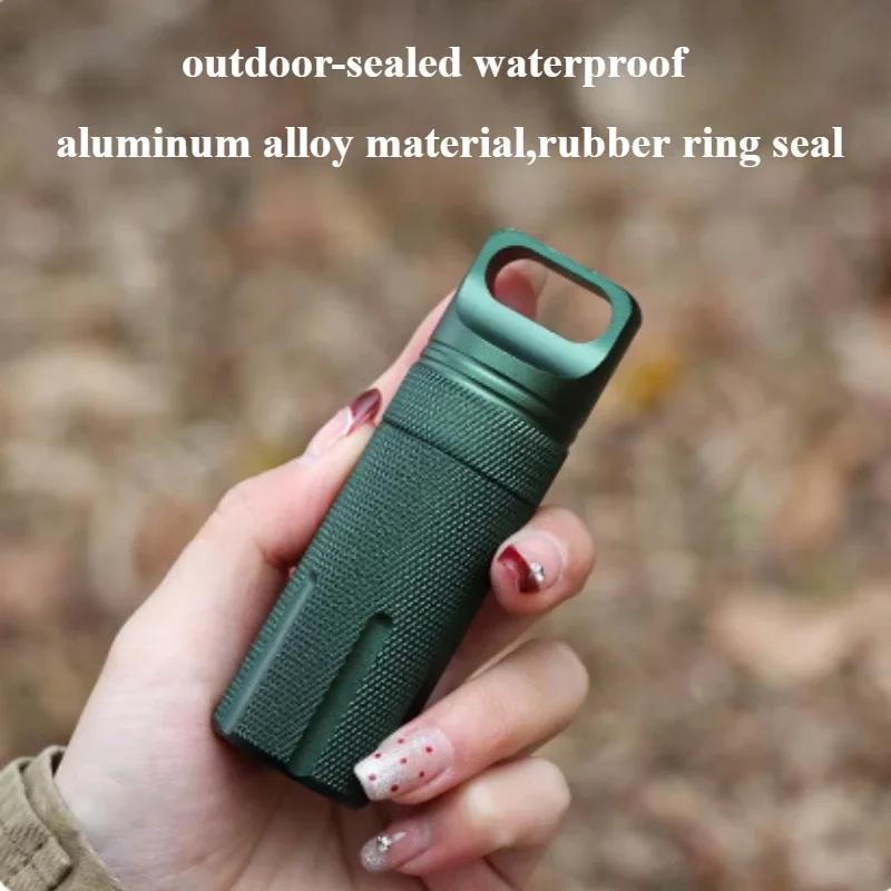 1pc Portable aluminum alloy sealed jar outdoor metal waterproof compartment portable pill bottle cylindrical keychain pendant