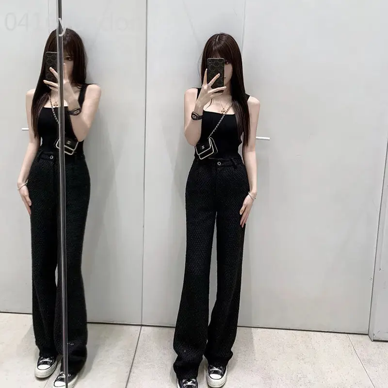 Cargo Pants Women Pantalones De Mujer Baggy  Y2k High Waisted Slim Straight Casual Black Sequin  Wide Leg Trousers