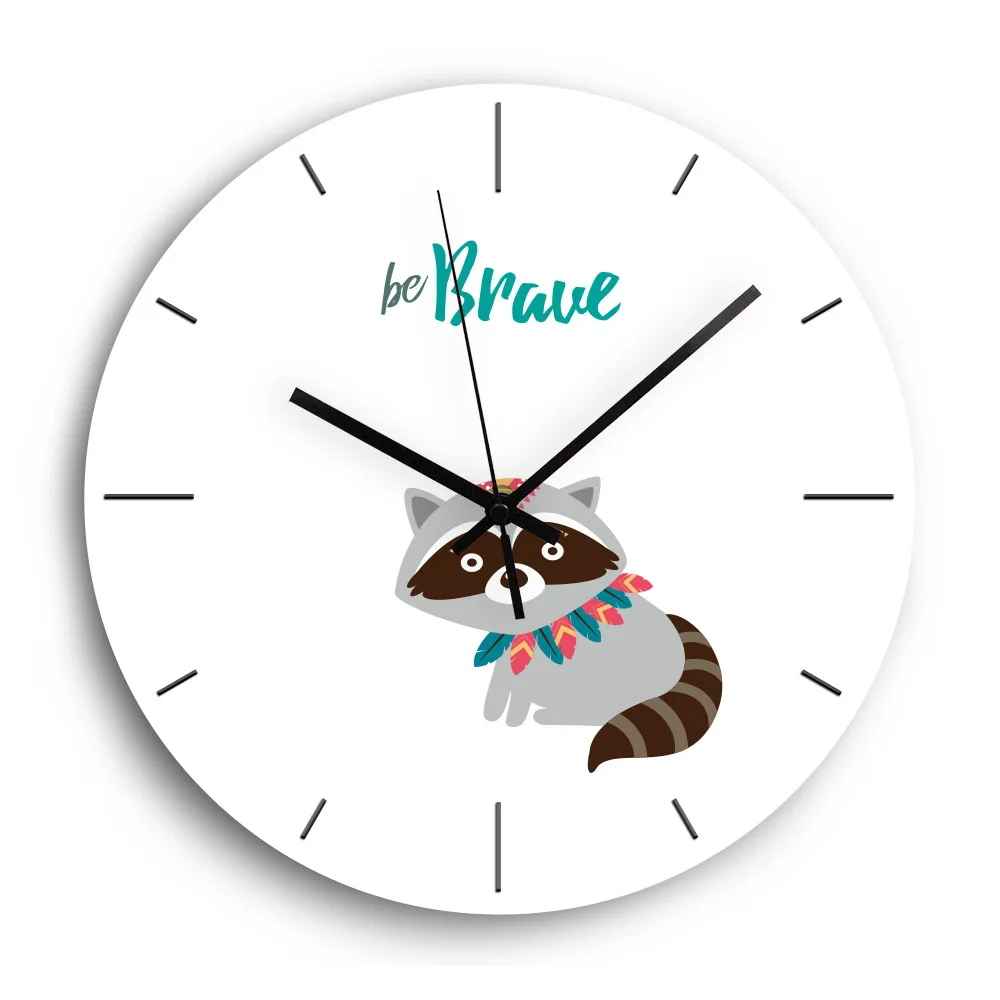 Amazon Hot Selling Best Seller Kids Raccoon Pattern Wall Clock Simple Cartoon Cute Design Clock