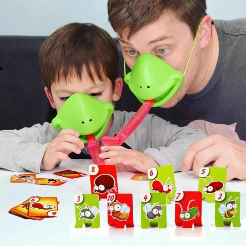 

Funny Lizards Mask Toy Frog Tongue-Sticking TikTok Same Two-player Card Game Desktop Interactive Toys Parent-child Party Games