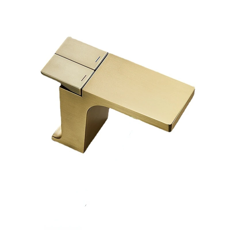 

Gold Square Basin Faucet Sink Faucet Hot and Cold Single Basin Faucet Brush Gold Bathroom Faucet