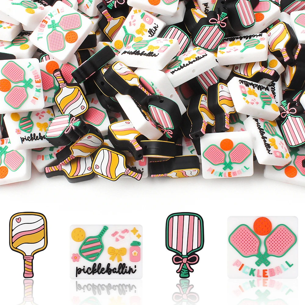 5/10/20/50pcs Sports Series Silicone Beads Pickleball DIY Craft Beads for Bracelets, Necklace Making Daily Decor Holiday Gifts