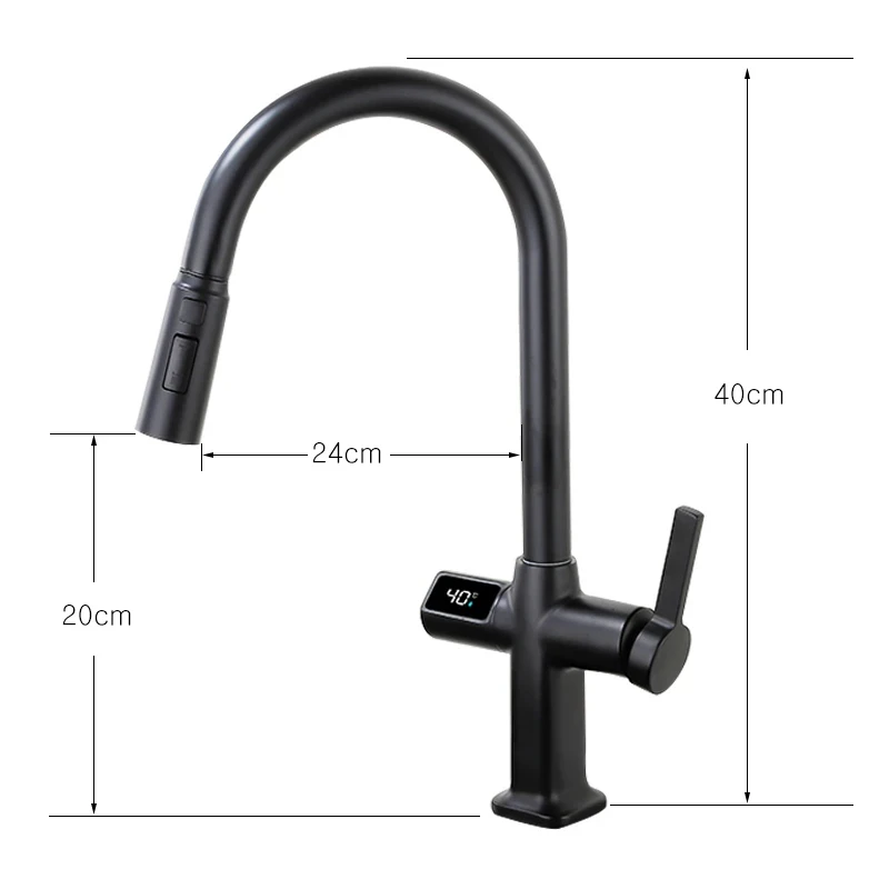 OXG Black Kitchen Faucet Gourmet Faucet Kitchen Pull Out Kitchen Sink Faucet Digital Display Function Rotatable Kitchen Taps