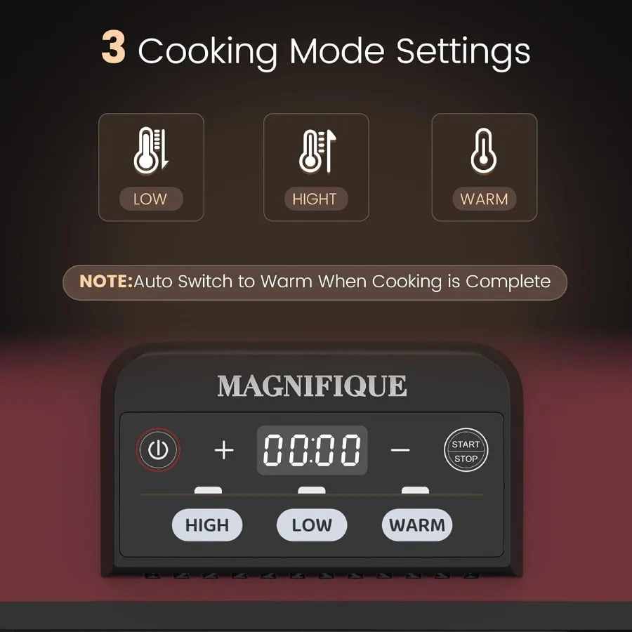 طباخ بطيء قابل للبرمجة سعة 4 لتر مع طبق خبز سيراميك لتناول الطعام العائلي، أجهزة مطبخ متينة وآمنة للفرن، مثالية لـ #5