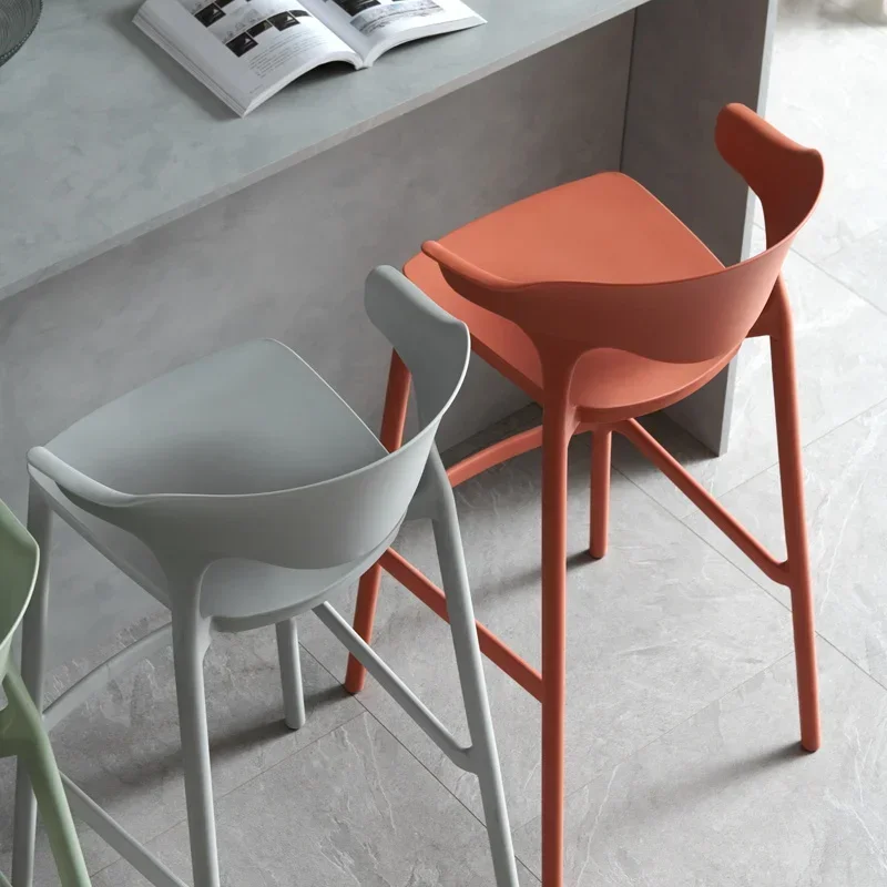 Nordic Simple Bar Stools Modern Minimalist Plastic Chairs for Bar Kitchen Stackable High Stool with Backrest Space-Saving Design