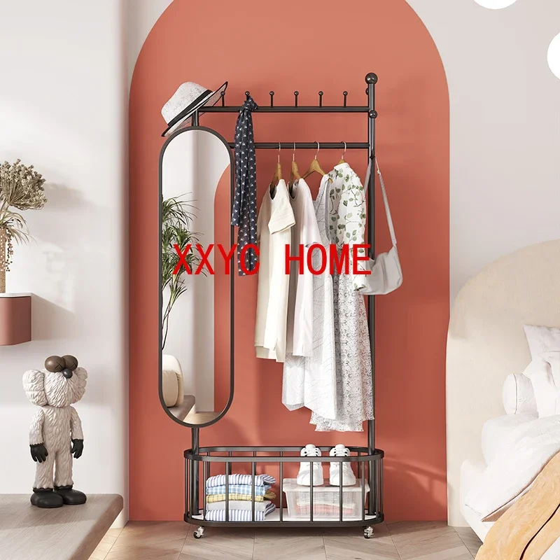 Metal Wardrobes Coat Racks Mirror Display Moving Floor Garment Coat Racks Open Nordic Hotel Clothes Perchero Home Furniture