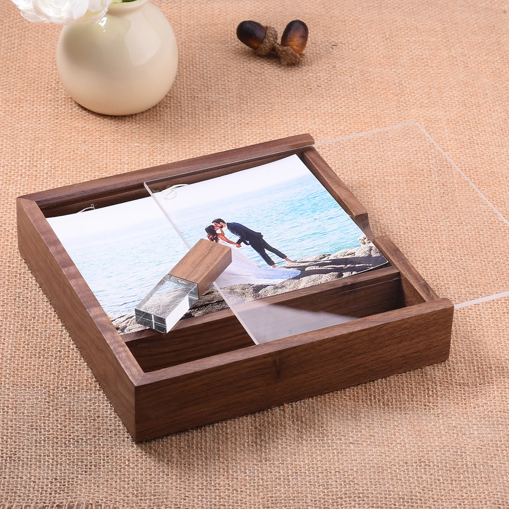 JASTER Wooden Photo Album Box USB 2.0 Flash Drives 128GB Free custom logo Memory Stick 64GB Creative Wedding Gift Pen Drive 32GB