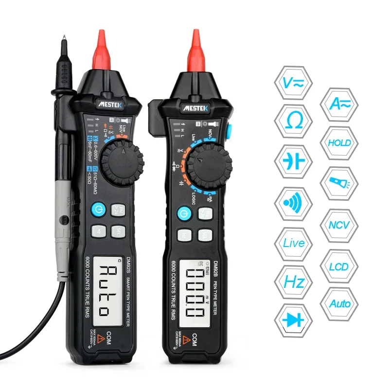 

MESTEK Digital Multimeter 6000 Counts Pocket Pen Style Auto Range/Smart Multimeter NCV Detection DC/AC DM92S/DM92B