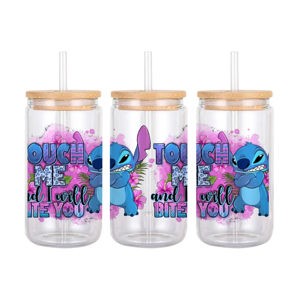 Winsome-Disney Padrão Dos Desenhos Animados Ponto UV DTF Transferência Adesivo, À Prova D 'Água Transferências Decalques, Adesivos De Envoltório De Copo De Vidro 16oz