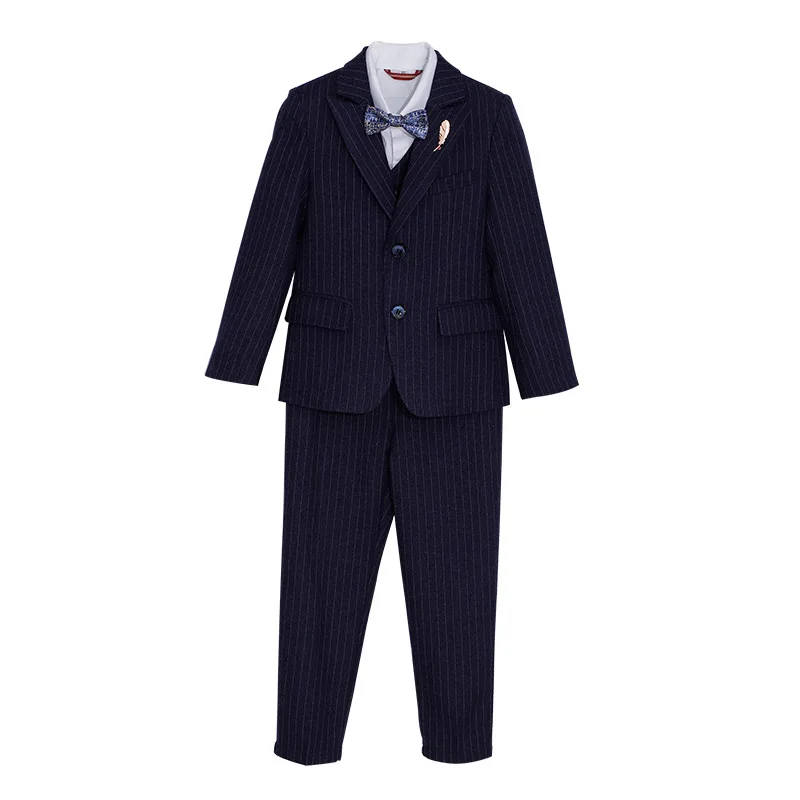 

Boys Autumn Winter Striped Dress Suit Set Child Wedding Host Chorus Performance Party Costume Kids Blazer Vest Pants Clothes