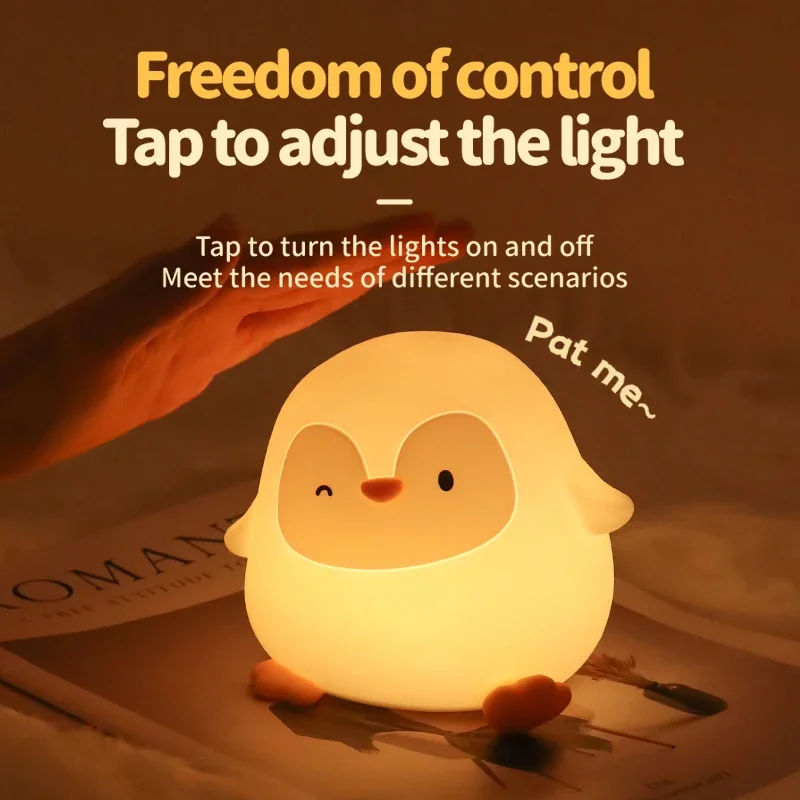 LED Night Light Little Penguin Silicone Touch Dimming Timer Bedlight Children's Room Sleep Lighting Atmosphere Decoration Gift