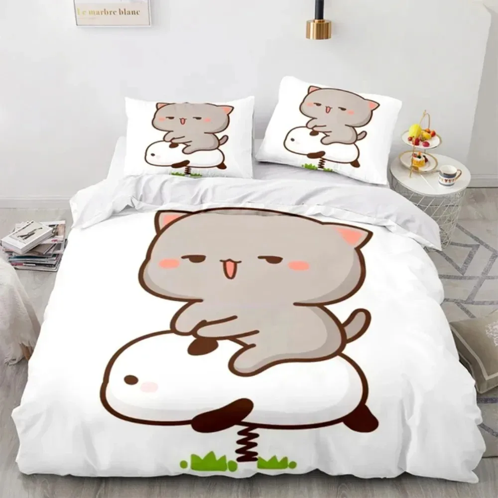 

Cartoon Lovely Peach Cat Bedding Set 3D Printed Suitable for Bedroom Duvet Cover Set With Pillowcases Kids Home Textile