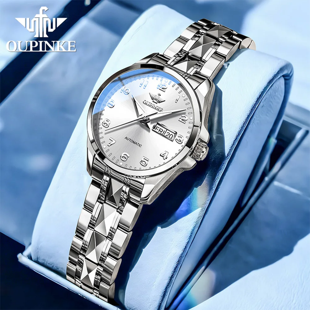 

OUPINKE Women's Watches Luxury Casual Daily Dress Tungsten Steel Sapphire Mirror Original Automatic Mechanical Wristwatch 3323