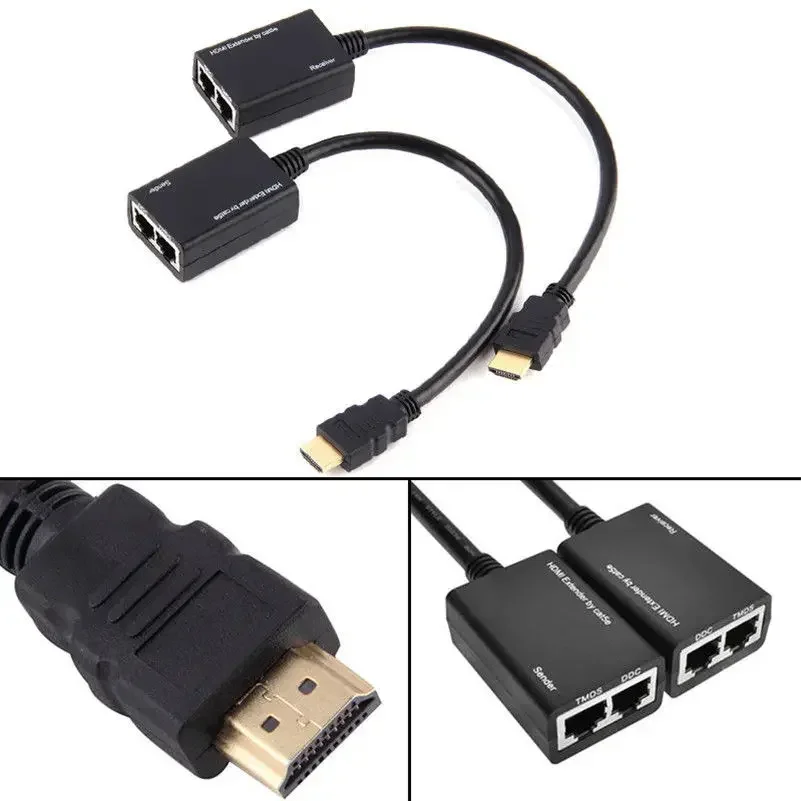 Pair HDMI-compatible TO Dual RJ45 by CAT5e CAT6 UTP LAN Ethernet Balun Extender Repeater FUll HD 1080P 30M for PS3 STB HD-DVD
