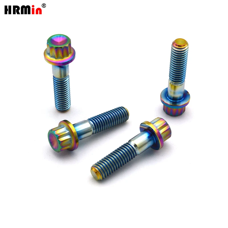 

Болты для колесных дисков HRMin Gr5 из титана, 12-гранные, с фланцем, M8x20/32 мм, модульные, с логотипом