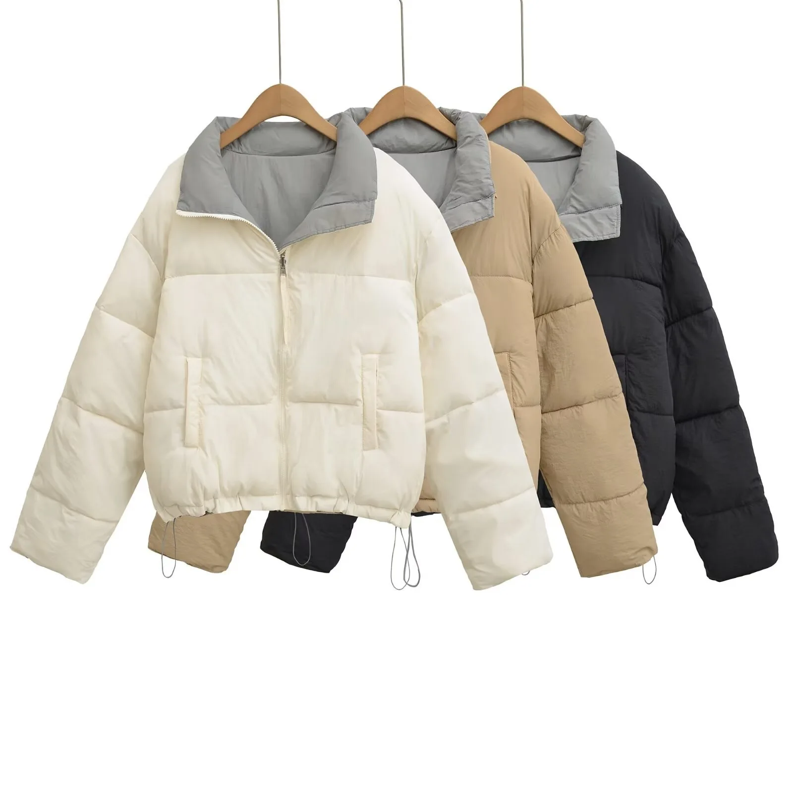 Winter New Double-sided Cotton Jacket For Women Simple Splicing Stand-up Collar Thicken Coat Korean Casual Fashion Warm Jackets