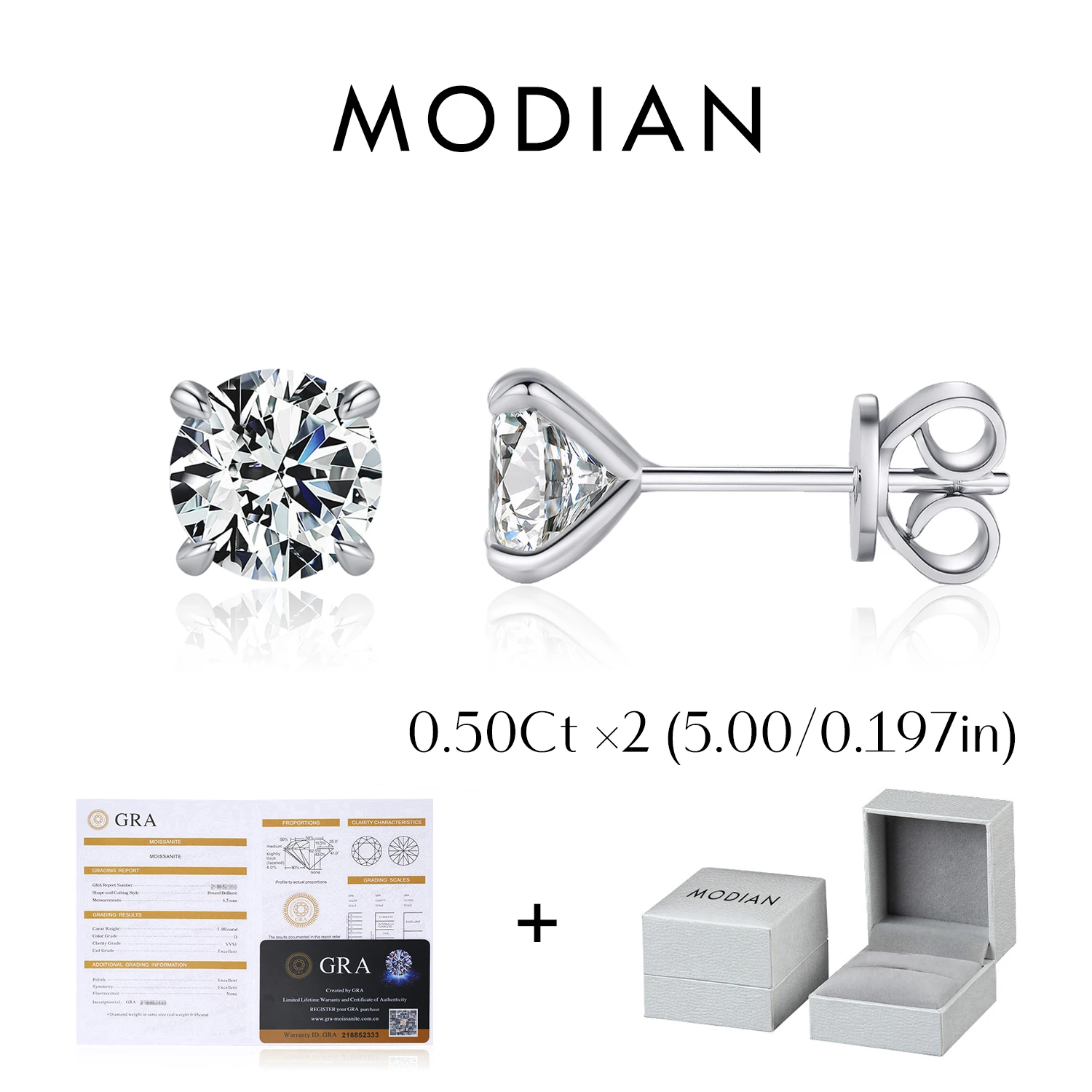 MODIAN 5 Sizes D Color Moissanite Earrings 925 Sterling Silver Sparkling Luxury Stud Earrings For Women Wedding Fine Jewelry image 3