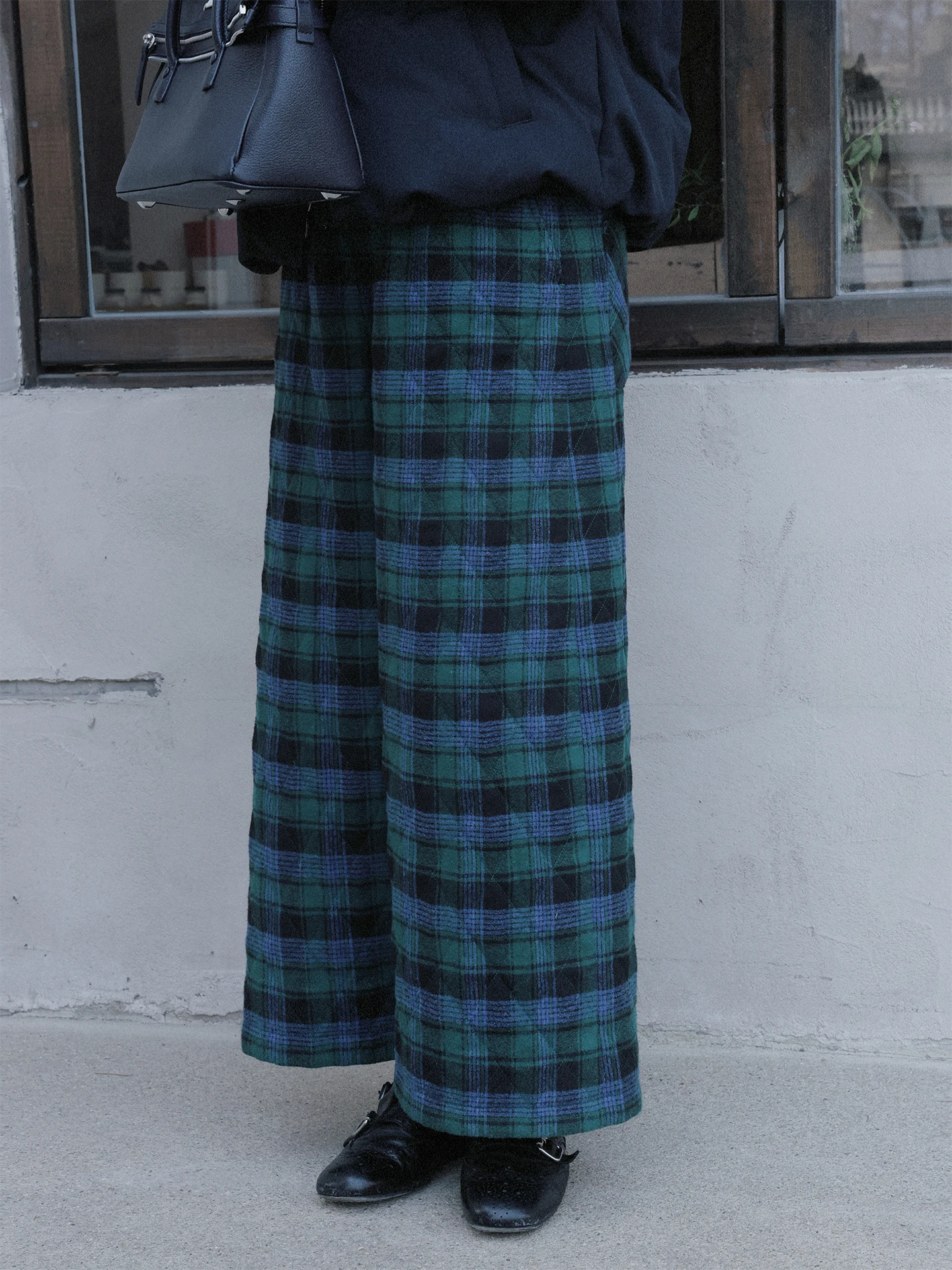 

TT Pure Cotton Plaid Wide Leg Pants Women's Early Spring Elastic Waist Casual Loose Straight Leg Pants