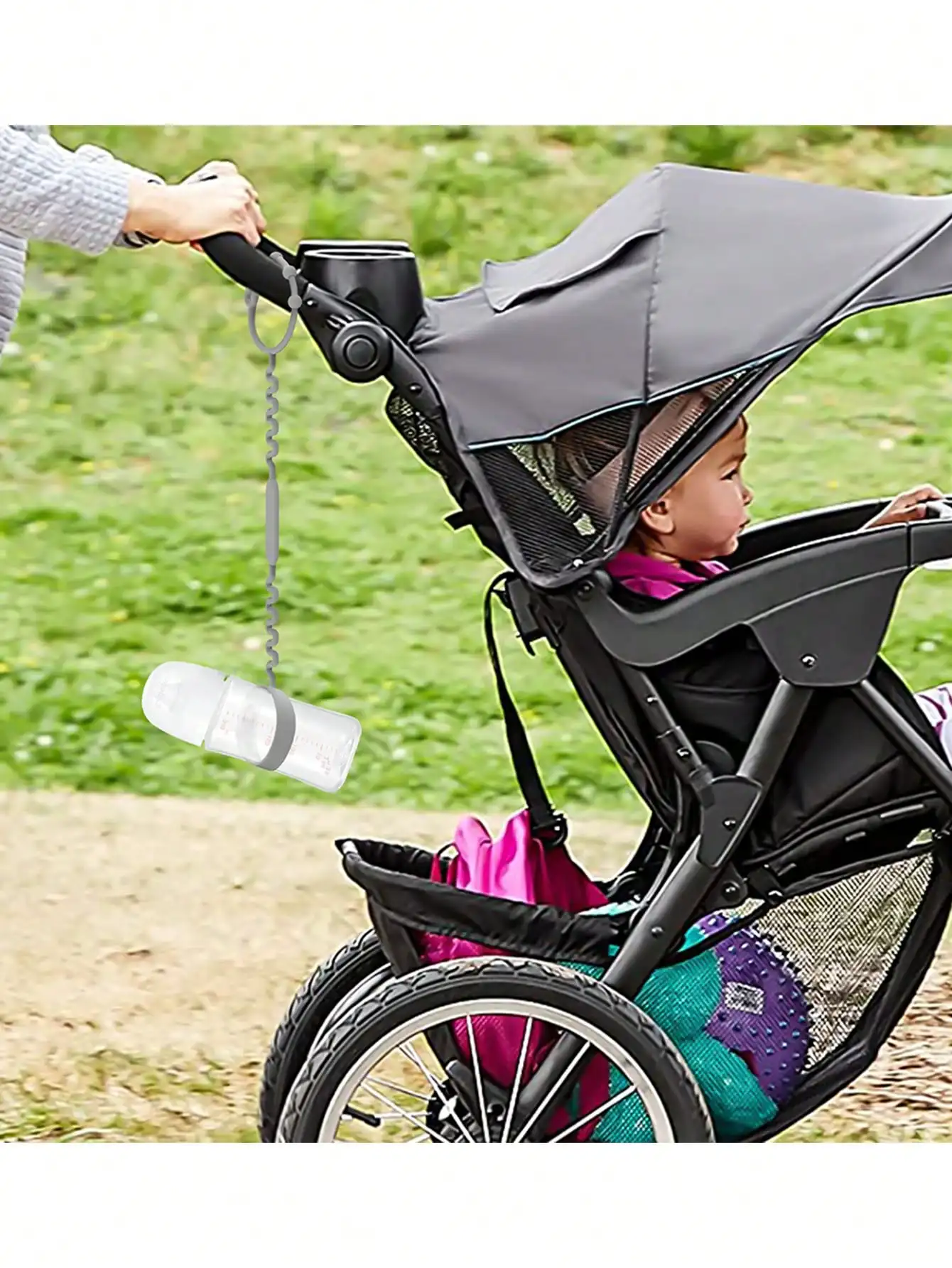 2er-Pack Baby-Spielzeuggurt und Flaschenhalter-Set Silikon Anti-Rutsch Schnullerleine und Trinkbecherhalter für Kinderwagen Hochstuhl – Detail 1