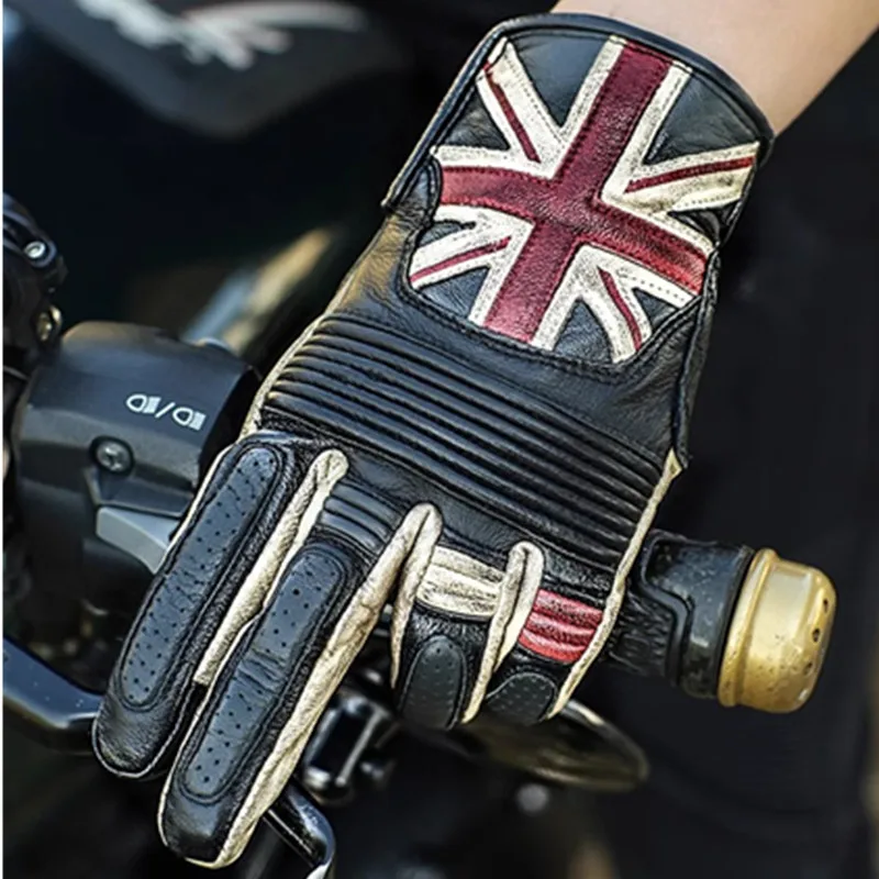 A Pair Unisex Retro Genuine Leather Motorcycle Gloves Breathable Protection Scooter Motocross Driving Gloves Touch Screen