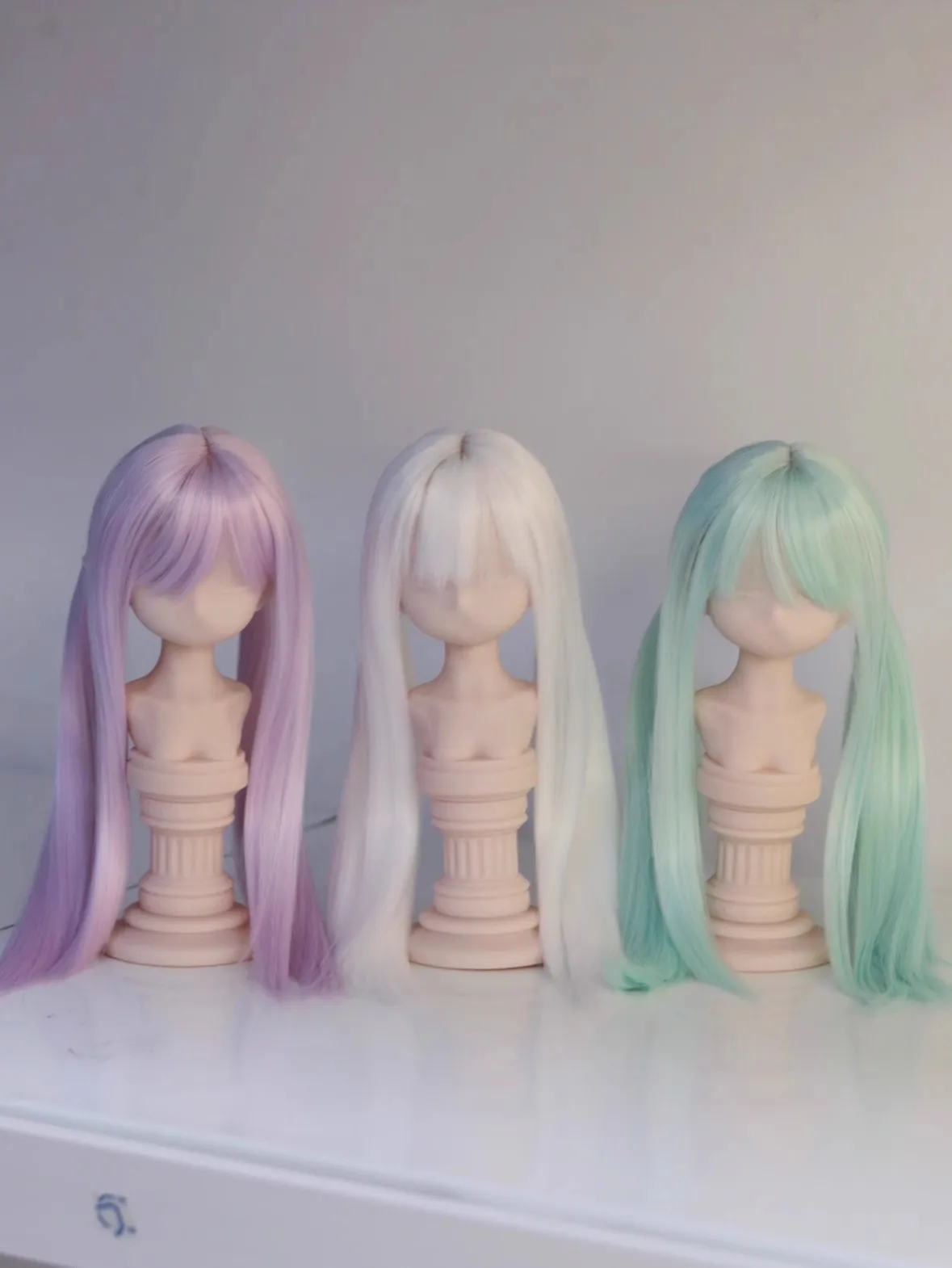 Double Ponytail Hair Wig Blank 1/3 1/4 In Stock BJD Long Straight Beautiful Girls High Temperature Silk Blue Doll Accessories