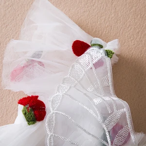 جديد الفراولة التطريز محبوك أميرة اللباس الصغيرة تحلق كم القوس طفل الصيف 1-5 سنوات أفضل 6 مبيعات لمشروبات الفراولة - رقم 4