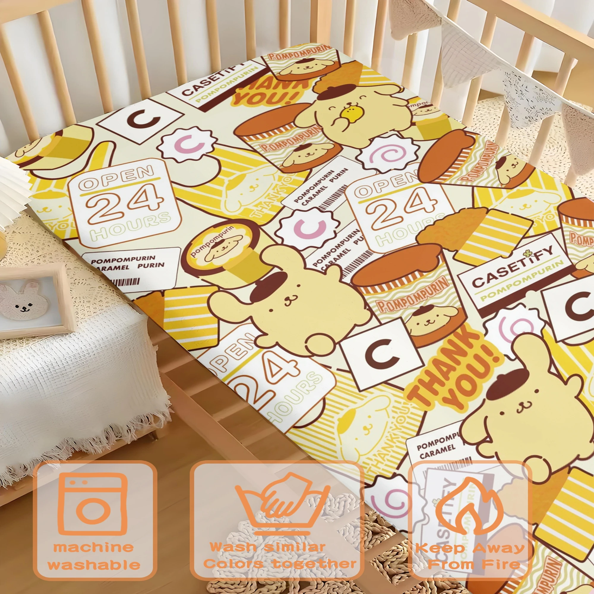 

Pompompurin Baby Fitted Sheet Cartoon Soft Mattress For Cozy Mattress Cover with Elastic Band Cartoon Style Bed Sheets for Kids