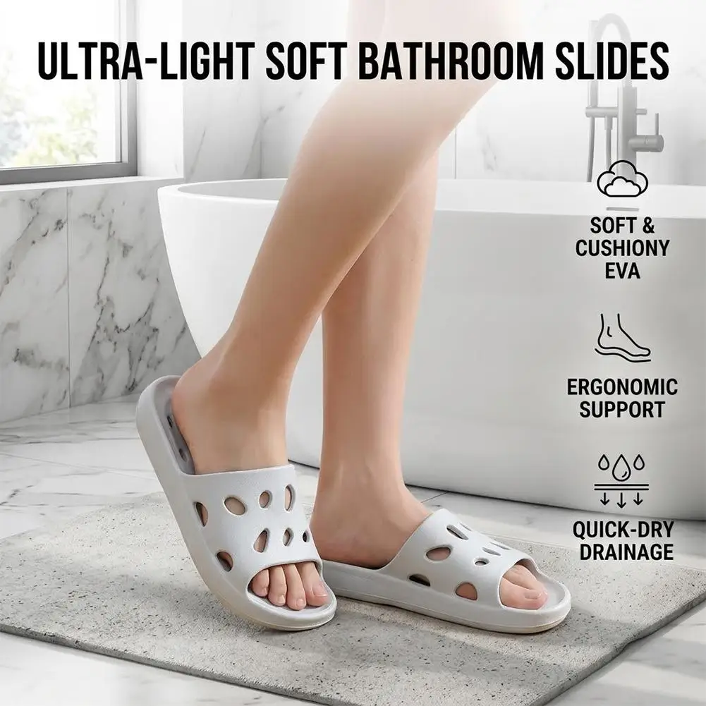 EVA Shower Slippers for Men Non‑Slip Quick Drying Bath Slippers with Drainage Holes Lightweight House Slides for Bathroom