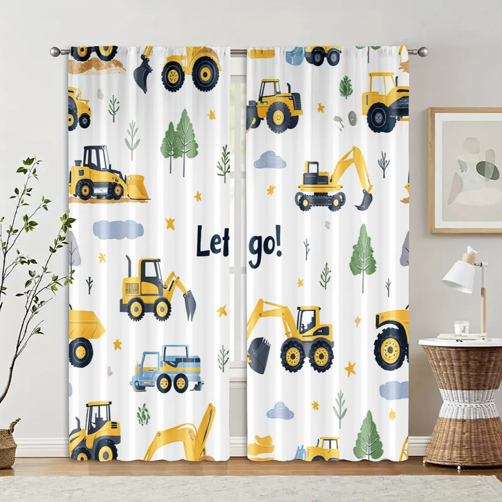 2pcs, Curtain Fabric Playful Construction & Farm Vehicle Polyester Woven (without rod) Room Decor Ldeal for Bedroom Living Room