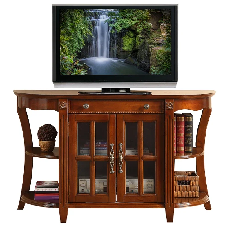 

American Solid Wood TV Cabinet Small Apartment High European Bedroom Room TV Cabinet