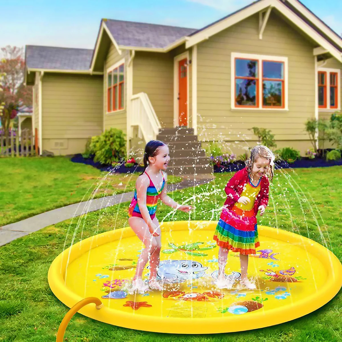 170cm Kids Outdoor Funny Toys Children Inflatable Round Water Splash Play Pools Playing Sprinkler Mat Yard Water Spray Pad