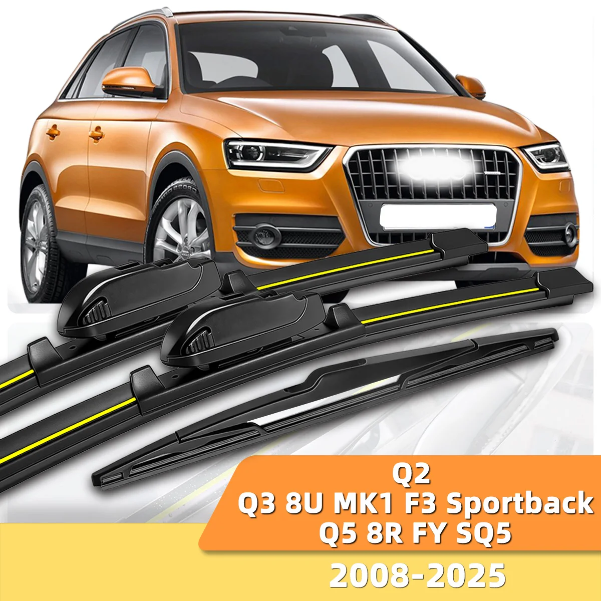 3er-Set Scheibenwischerblätter passend für Audi Q2 Q3 8U MK1 Q3 F3 Sportback Q5 8R Q5 FY SQ5 2008-2025 – Zubehör für Front- und Heckscheibenwischer