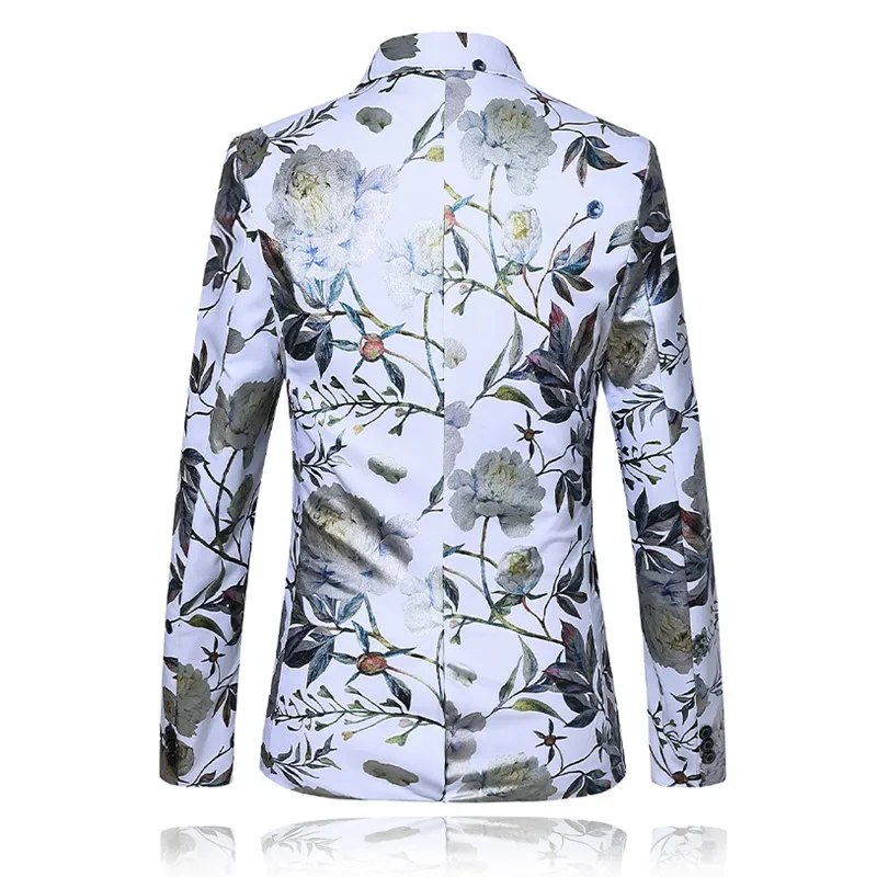 

Men's Floral Print Slim Fit Suit Jacket, Trendy Single Breasted Casual Suit, Nightclub Performance Host Dress, European Size