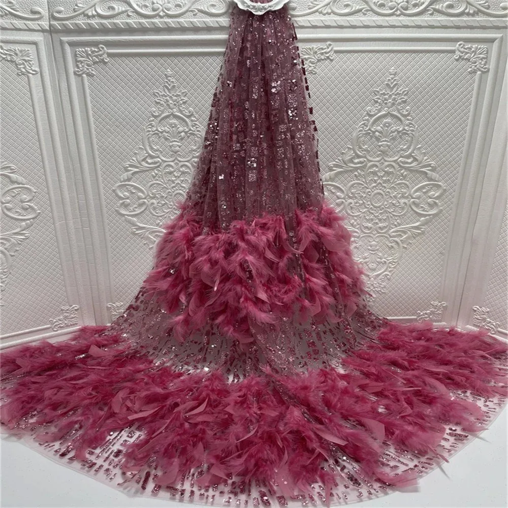 5yard Wedding gown and evening gown clothing designer fabric Handmade feather casting with gold powder matirial fabric for dress
