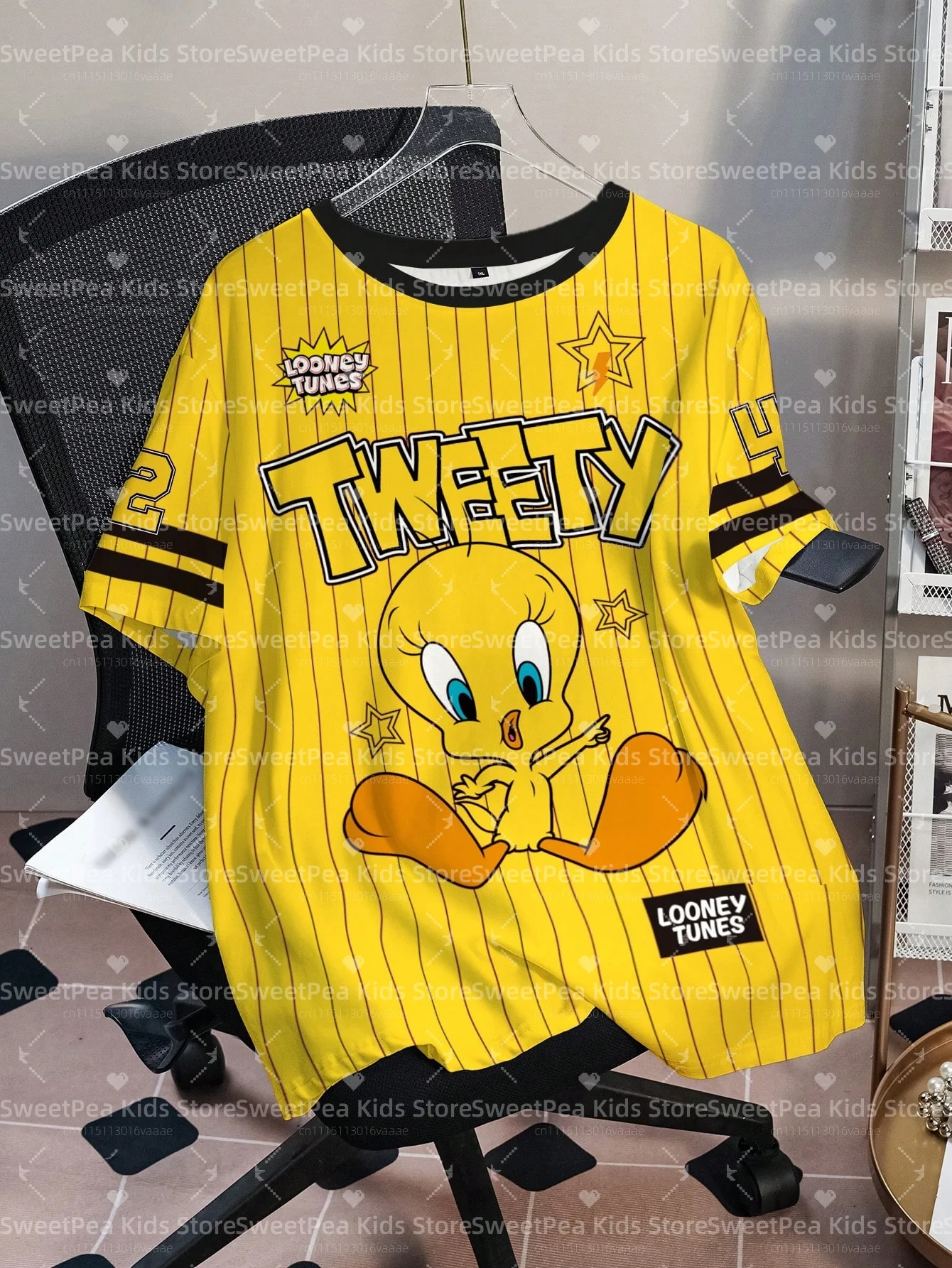 LOONEY TUNES Minimalist Casual Cartoon Design Pattern Print Summer Kids' T-shirt Round Neck Short Sleeve Pullover Loose T-shirt - view 2