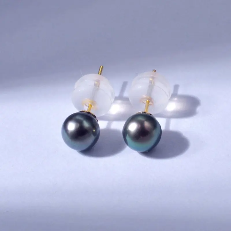 Samll Blace 18K yellow gold earrings Fine Jewelry Natural Tahiti Black Pearl round 4-5mm au750 Fashion wedding gift for e624