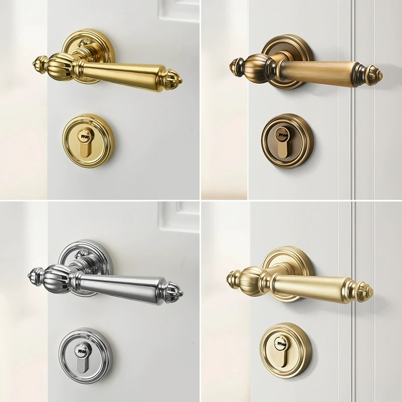 Luxurious Silent Door Lock Set With Keys Security Bathroom Room Door Locks Handles French Interior Outdoor Door Handle Locks