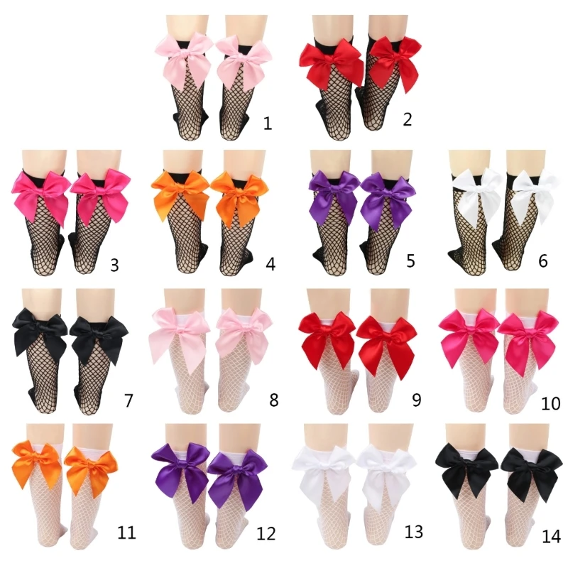 

1 Pair Baby Girls Kids Mesh Socks Bowknot Fishnet Knee High Lace Fish Net Vintage Short Sock Fashion Summer Size