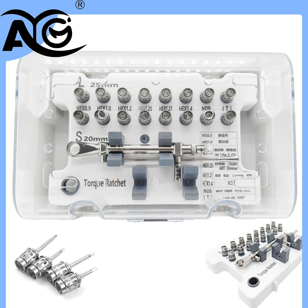 AG High Quality Screwdriver Tools Dental Implant Torque Wrench Ratchet 10-70NCM with Drivers & Wrench Kit