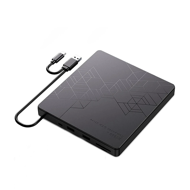 

Внешний привод CD/DVD USB3.0/Type-C CD/DVD ROM +/-RW Адаптер Оптический привод CD-плеер для ноутбука ПК Настольный компьютер Черный