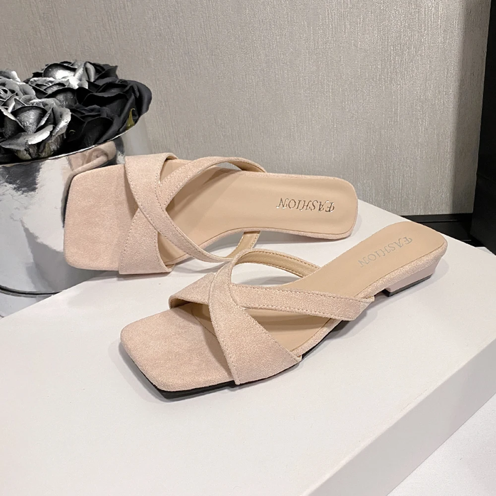 أحذية امرأة 2025 ميد رقيقة الكعوب الكعب البغال النعال عادية ساحة تو Pantofle منخفضة عبر تعادل عالية فاخرة جديد الدنيم الصيف #4