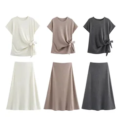 European And American Style Fashion Suit For Women New Soft Short-sleeved Top Elastic High Waist Mid-length Skirt