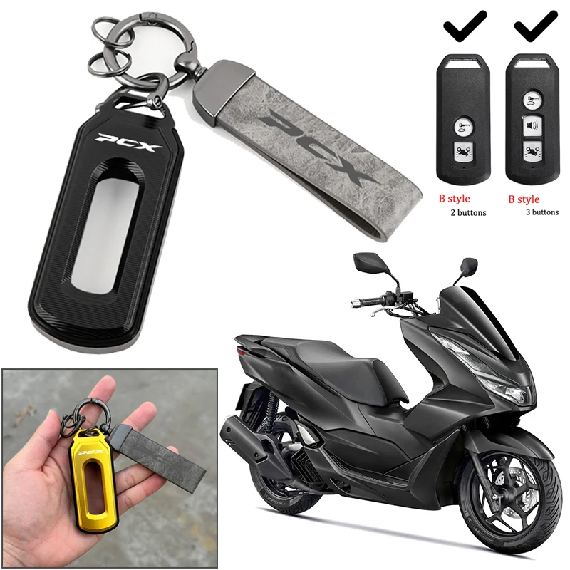 For Honda PCX125 PCX150 PCX160 PCX 125/150/160 Motorcycle Aluminium Key Remote Cover Case Chain Keychain Key Ring Accessories