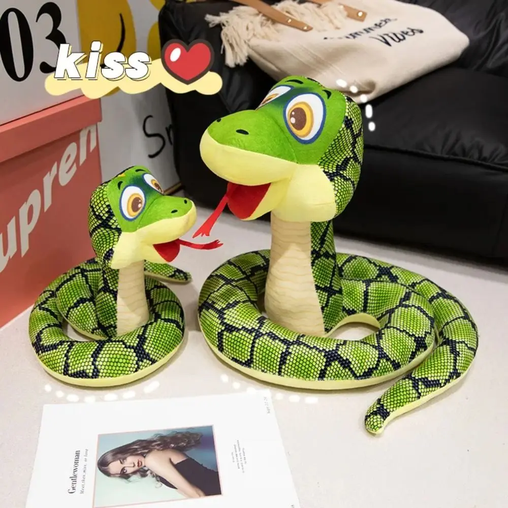 Novedad, juguetes de peluche de serpiente con ojos grandes sentados, peluche suave de dibujos animados, Animal relleno, bonito dibujo de serpiente larga, reptil, juguete de peluche, decoración de coche