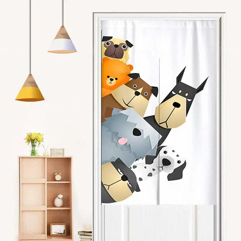 Cute Cartoon Animal Door Curtain Cute Pet Dog Partition Curtain For Kids Bedroom Kitchen Decor Entrance Hanging Half-Curtain