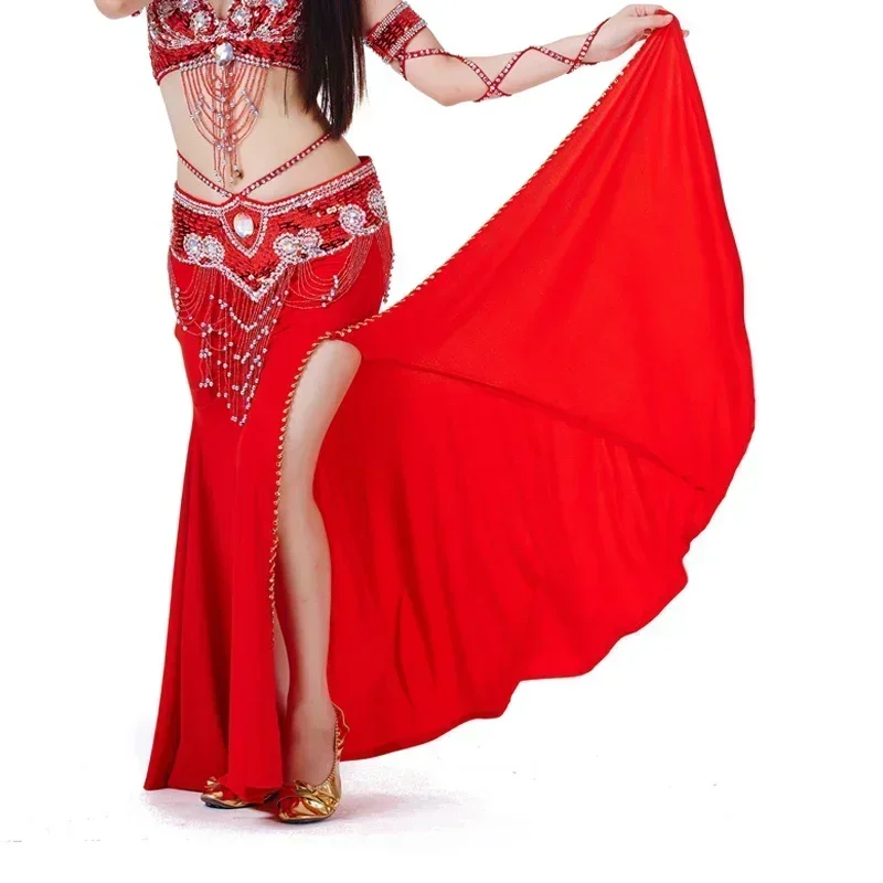 Kostium do Tańca Brzucha Damski Profesjonalny Występy Rozcięta Spódnica Sukienka Odzież Orientalna do Tańca 12 Kolorów