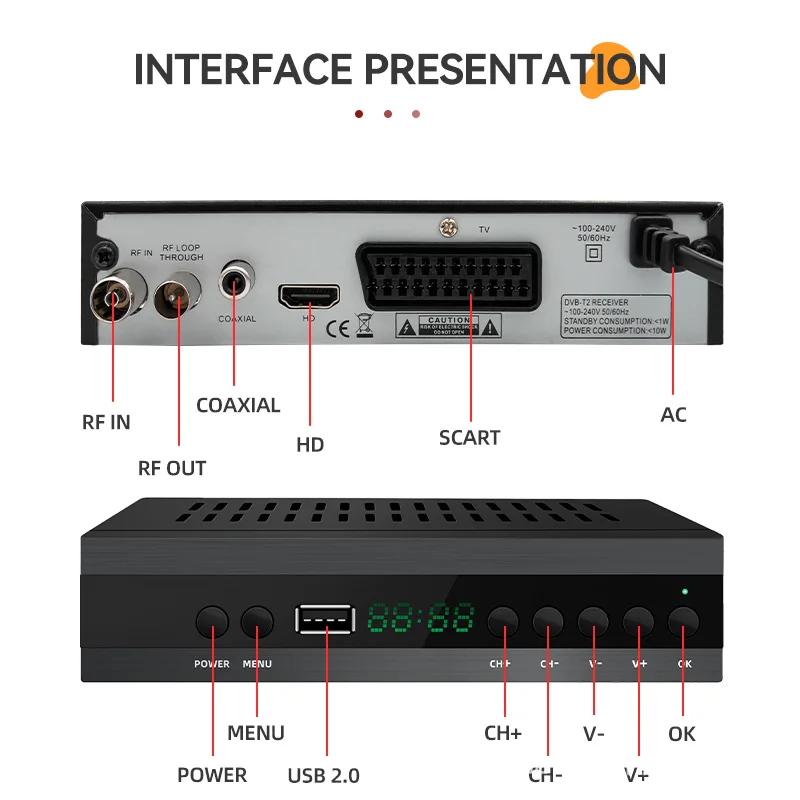 Spain Poland New H.265 TDT DVB-T2 C Digital Terrestrial TV Receiver HD DVB-T2 FTA Set Top Box EPG USB PVR TV Tuner for HD/Old TV