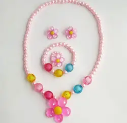 1pcs Children's Rose Necklace Bracelet Set of 4 Children's Day Birthday Gift Set Girls Princess Jewelry